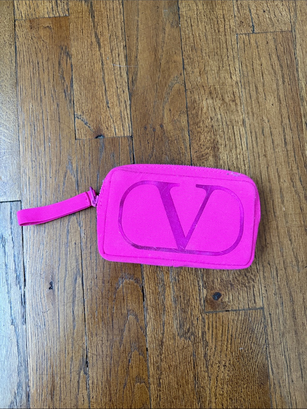 Valentino Hot Pink V Logo Zip Wristlet